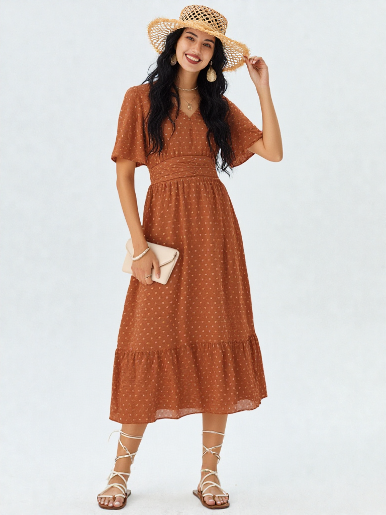 Women’s V-Neck Midi Dress - Slim Sheath Summer Style by ByAshmore