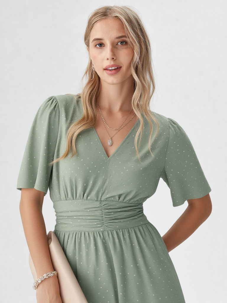 Women’s V-Neck Midi Dress - Slim Sheath