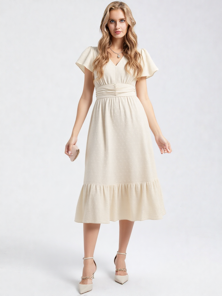 Women’s V-Neck Midi Dress - Slim Sheath