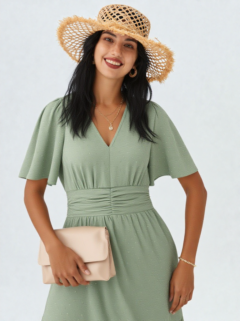 Women’s V-Neck Midi Dress - Slim Sheath