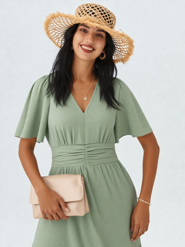 Women’s V-Neck Midi Dress - Slim Sheath