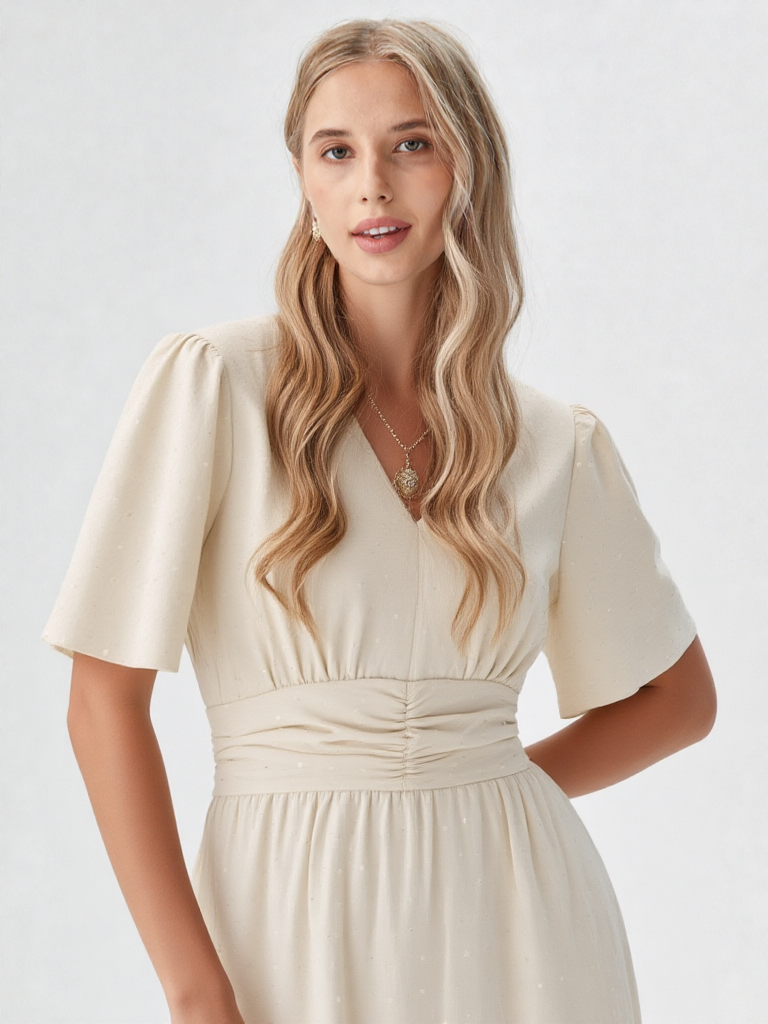 Women’s V-Neck Midi Dress - Slim Sheath