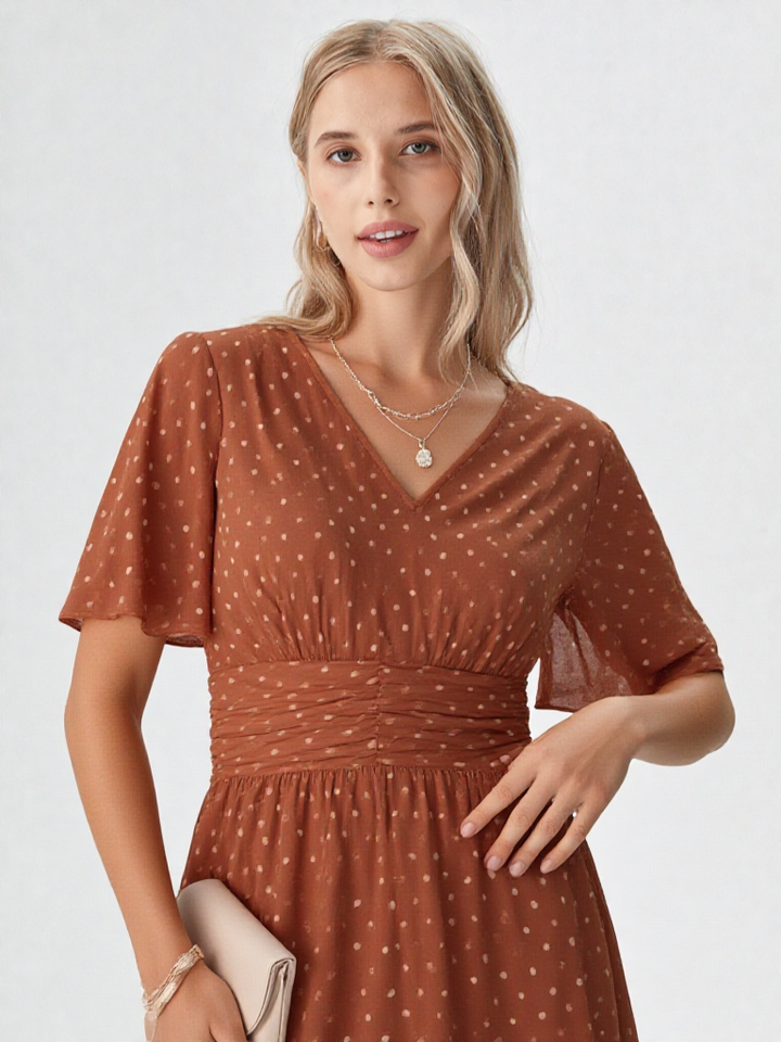 Women’s V-Neck Midi Dress - Slim Sheath
