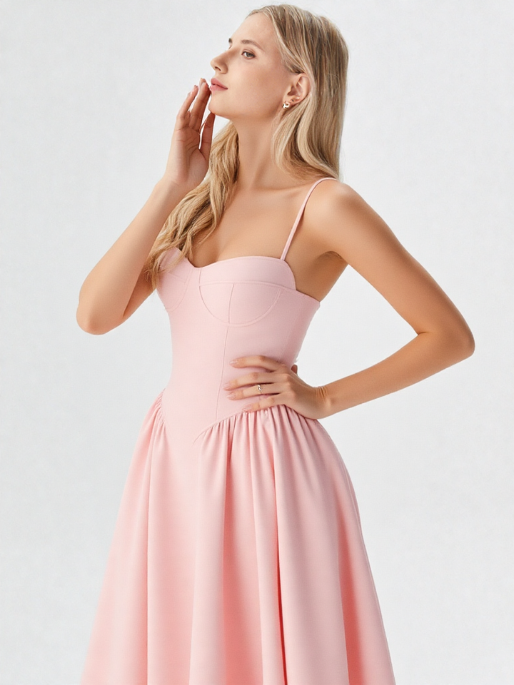 Women’s A-Line Midi Dress – Sleeveless V-Neck Slim Fit