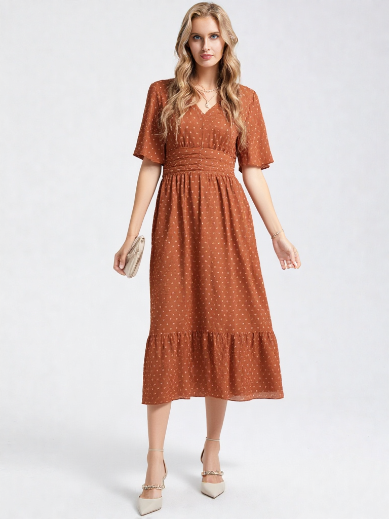 Women’s V-Neck Midi Dress - Slim Sheath Summer Style by ByAshmore