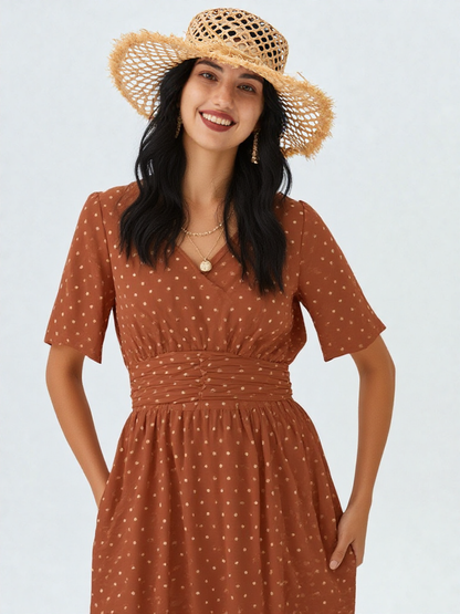 Women’s V-Neck Midi Dress - Slim Sheath Summer Style by ByAshmore