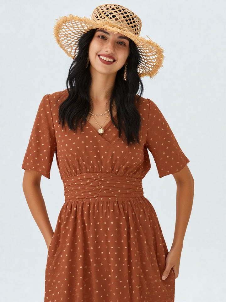 Women’s V-Neck Midi Dress - Slim Sheath