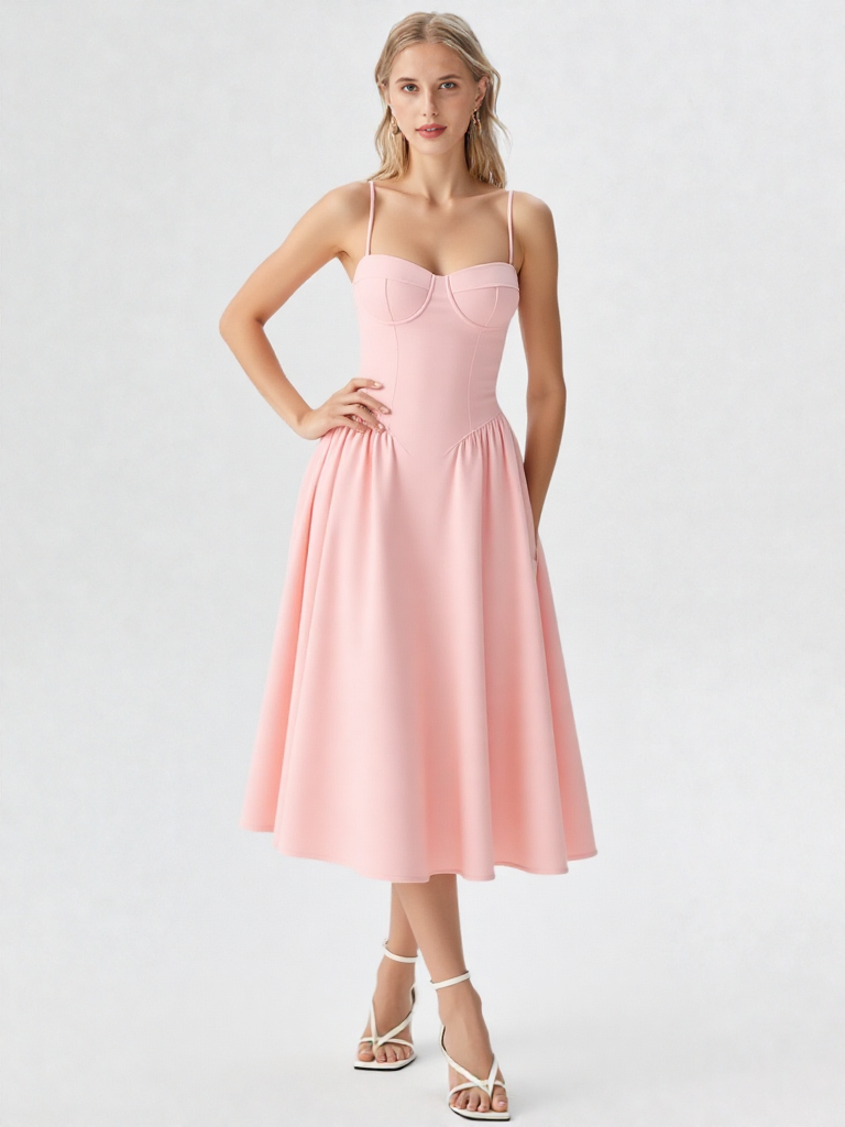 Women’s A-Line Midi Dress – Sleeveless V-Neck Slim Fit