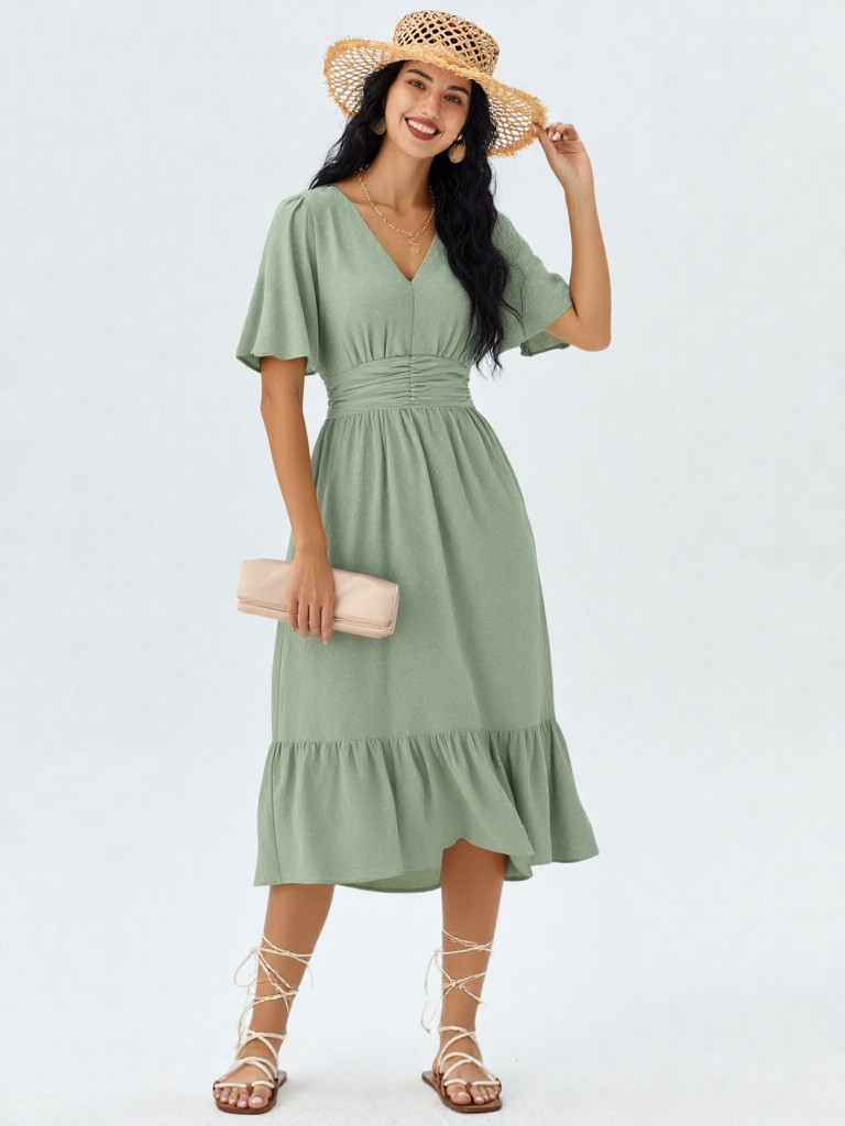 Women’s V-Neck Midi Dress - Slim Sheath Summer Style by ByAshmore