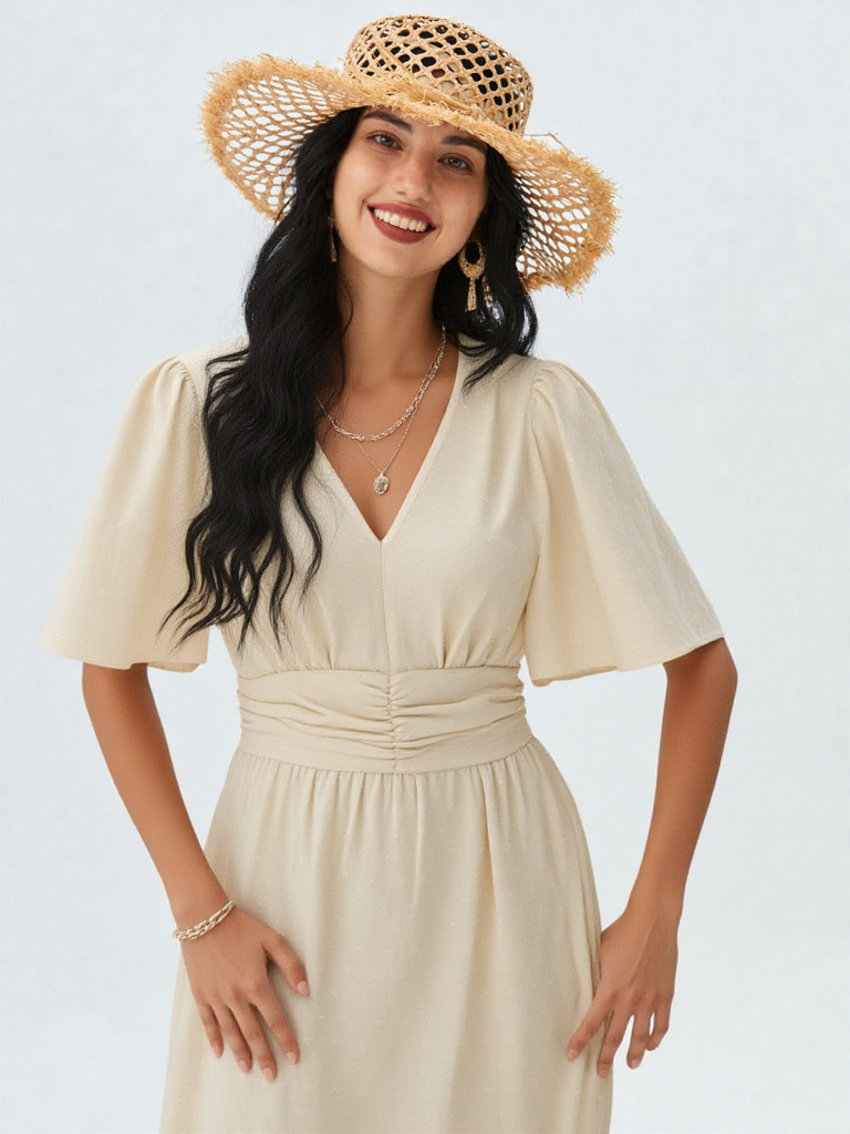 Women’s V-Neck Midi Dress - Slim Sheath Summer Style by ByAshmore