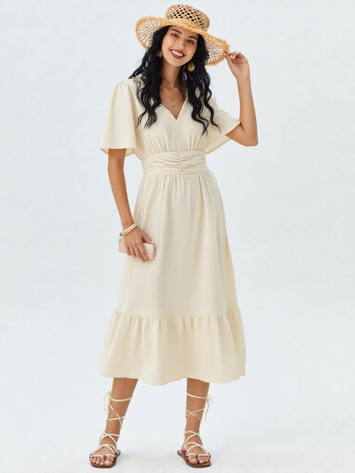 Women’s V-Neck Midi Dress - Slim Sheath