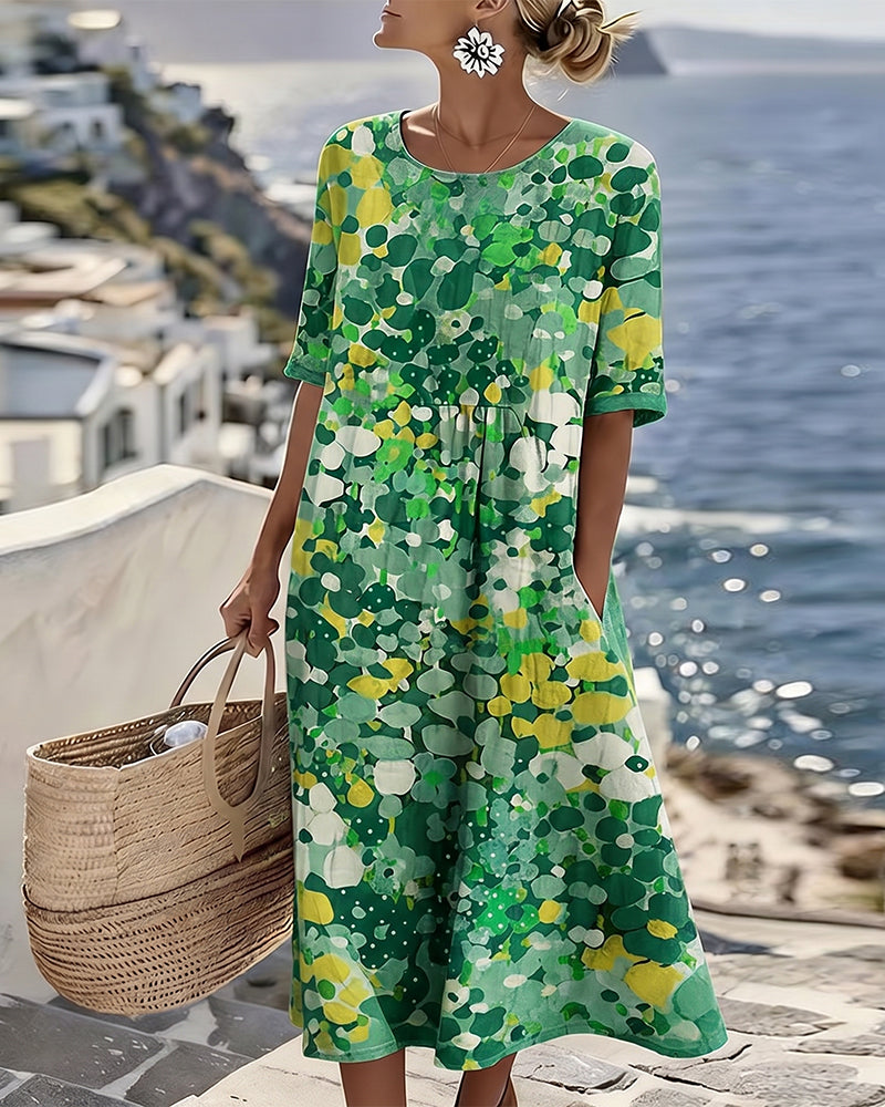 Coraline green abstract floral midi dress, front view