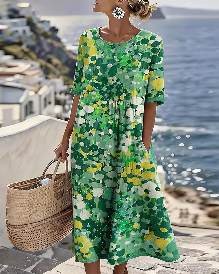 Coraline green abstract floral midi dress, front view