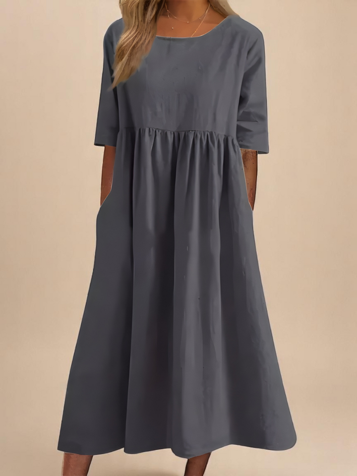 Cordelia square neck midi dress in gray, front view