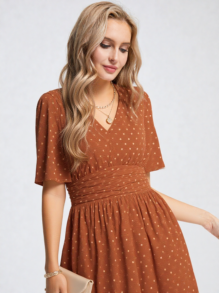 Women’s V-Neck Midi Dress - Slim Sheath