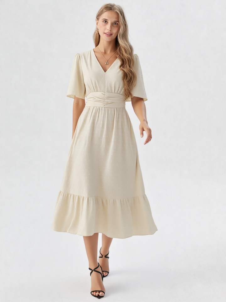 Women’s V-Neck Midi Dress - Slim Sheath