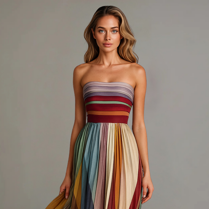Delphine strapless maxi dress close-up on bodice and neckline