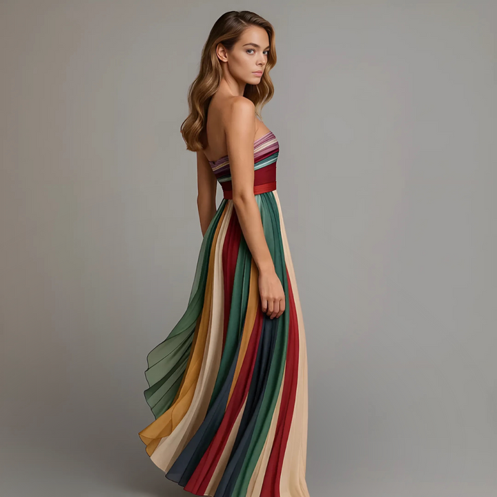 Delphine pleated maxi dress, side profile view