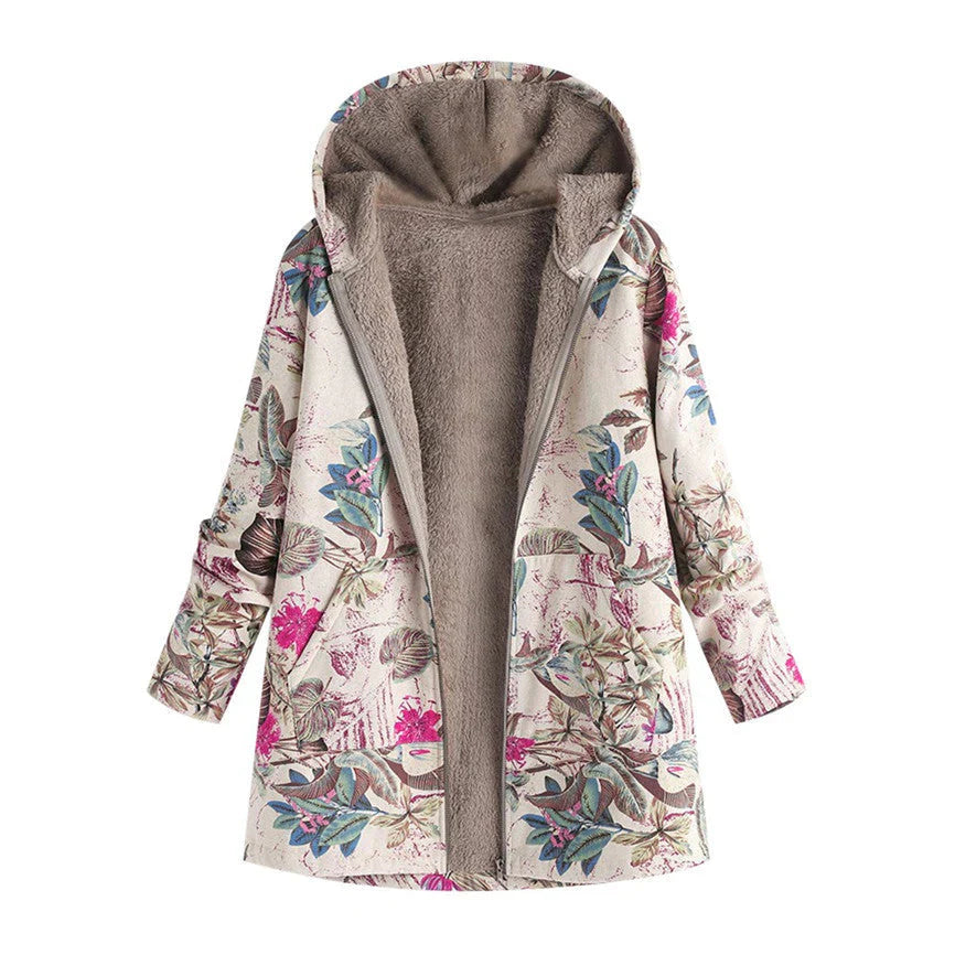 Women’s Winter Warm Floral Coat with Hood