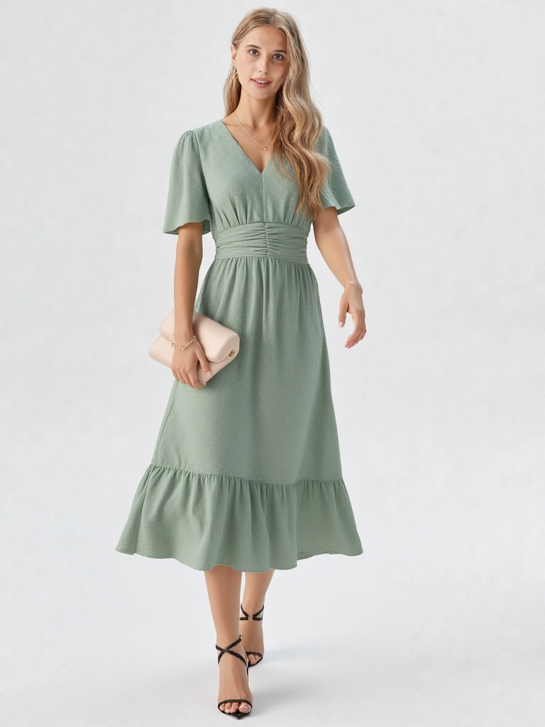 Women’s V-Neck Midi Dress - Slim Sheath