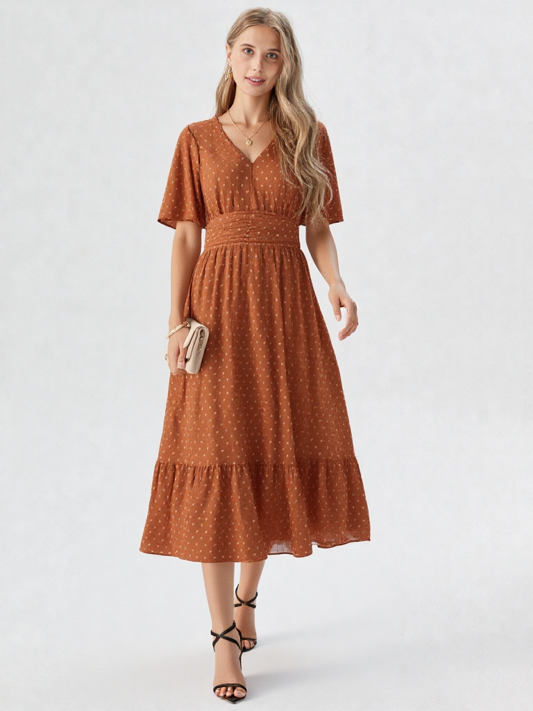 Women’s V-Neck Midi Dress - Slim Sheath Summer Style by ByAshmore