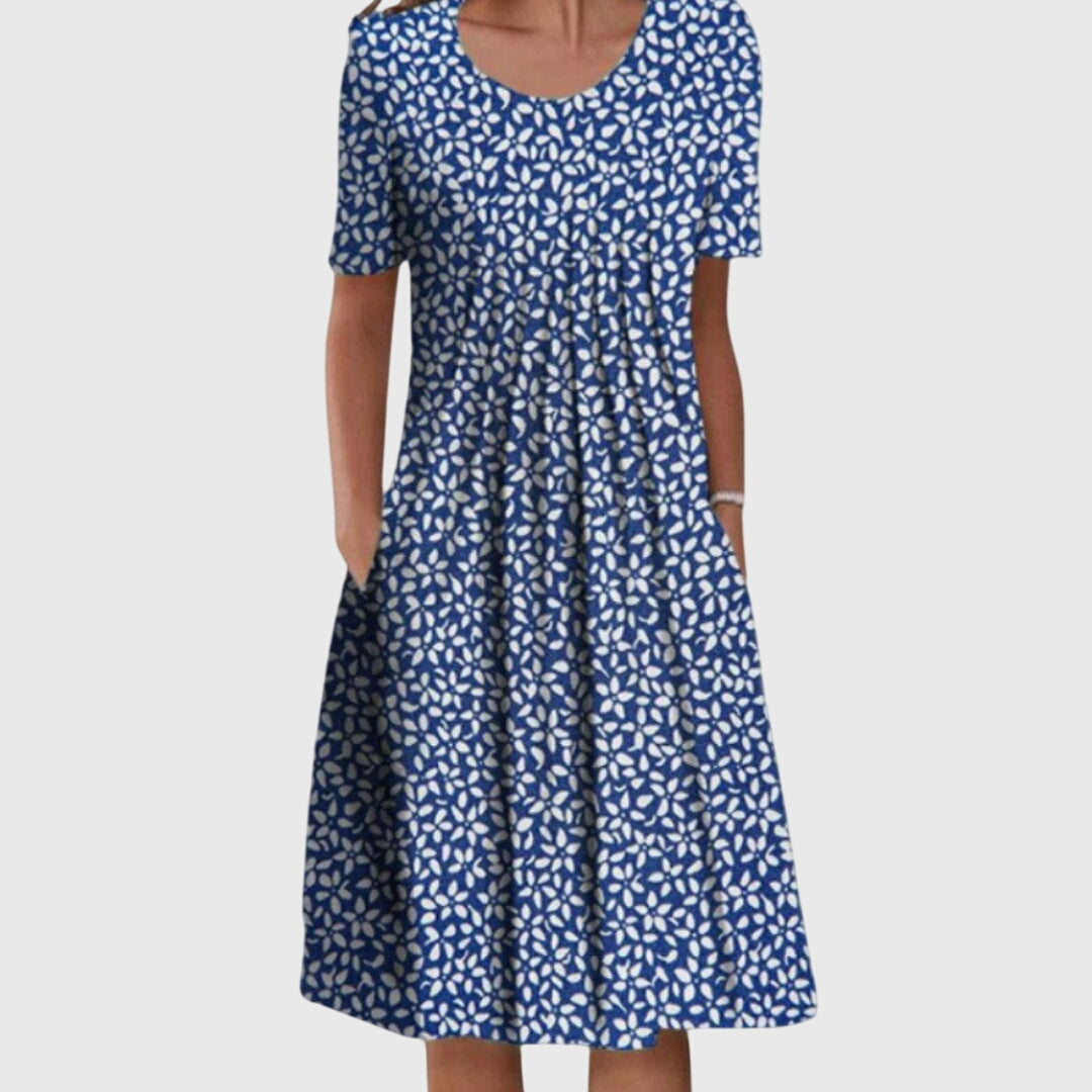 Harriet navy floral printed pocket midi dress, front view