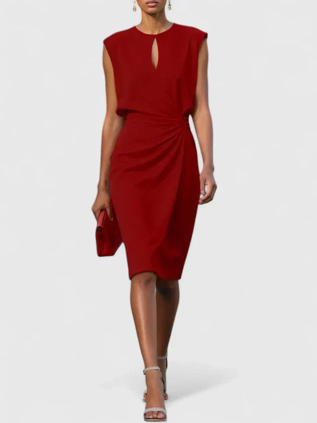 Marguerite red keyhole wrap midi dress, front view