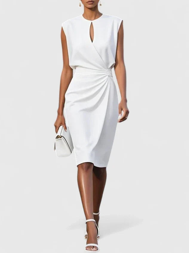 Marguerite white keyhole wrap midi dress, front view