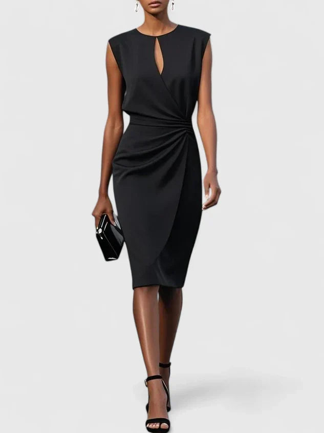 Marguerite black keyhole wrap midi dress, front view