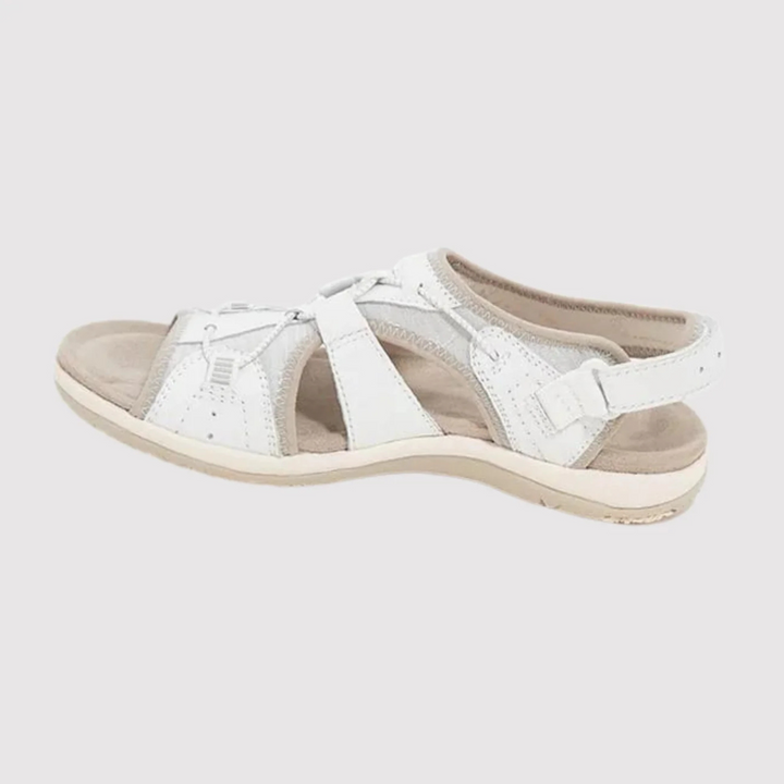 Sabine white strappy open toe sandals, side profile