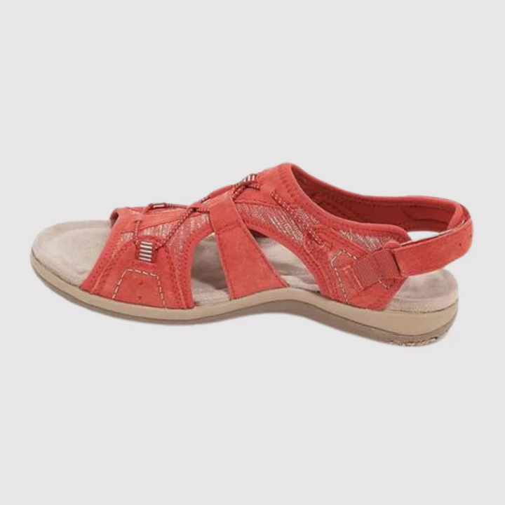 Sabine red strappy open toe sandals, side profile