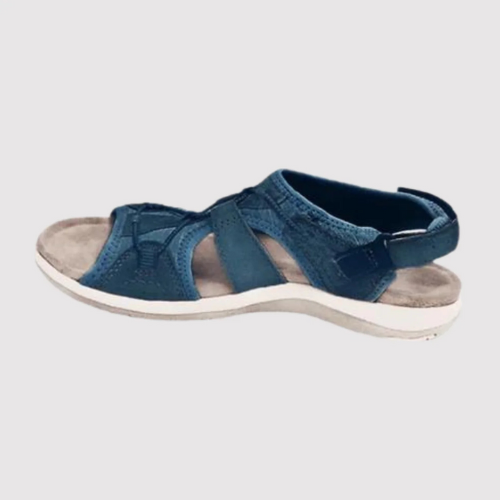 Sabine blue strappy open toe sandals, side profile